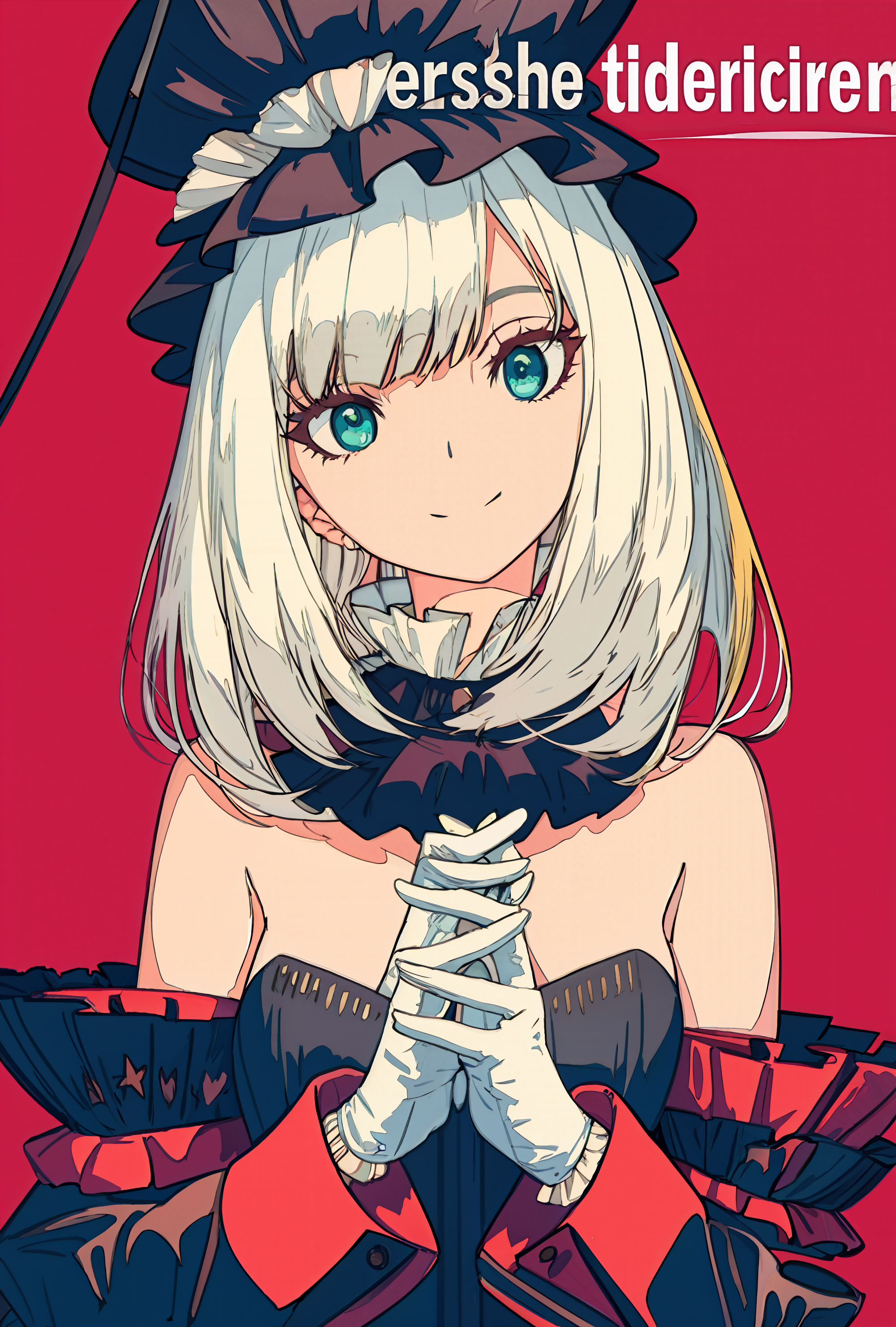 1238425-1802484764-marie antoinette (fate), 1girl, gloves, solo, long hair, smile, hat, red background, looking at viewer, bangs, white gloves, lar.png
